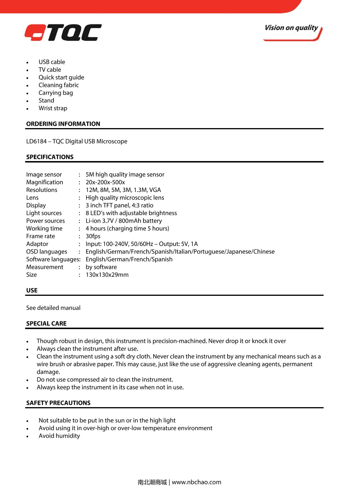 TQC sheen LD6184 USB Microscope brochure page 2