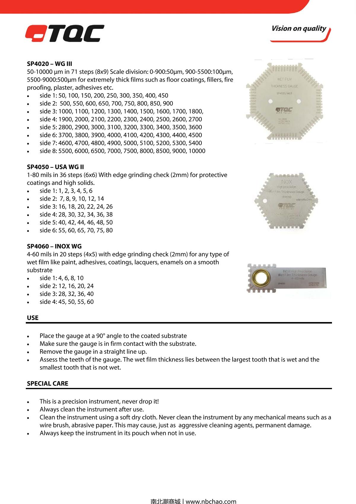 TQC sheen SP4020 Wet Film Thickness GaugeManual page 2