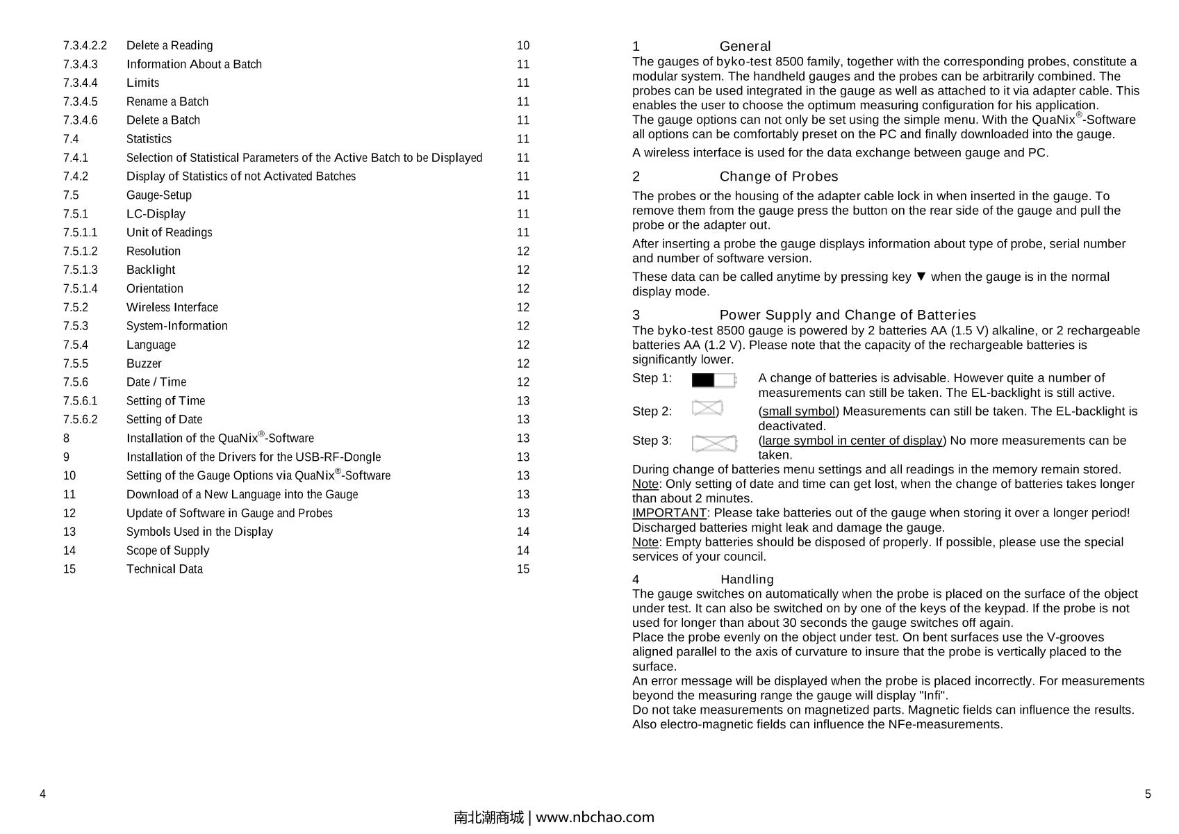 BYK 3666 Byko-Test 8500 Enhanced magnetic/nonmagnetic Thickness GaugeManual page 4