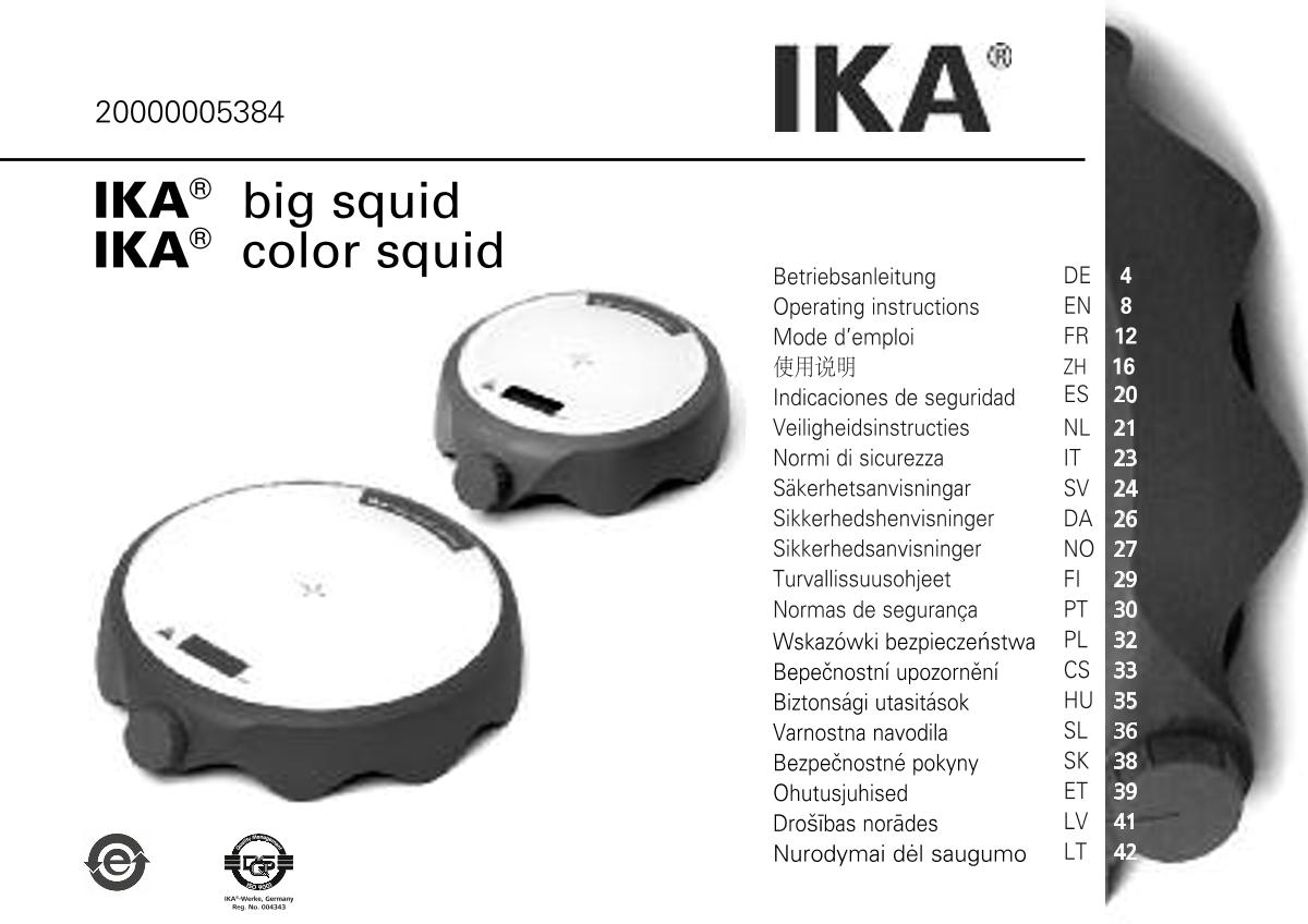 IKA color squid white Small Disc Magnetic StirrerManual page 1