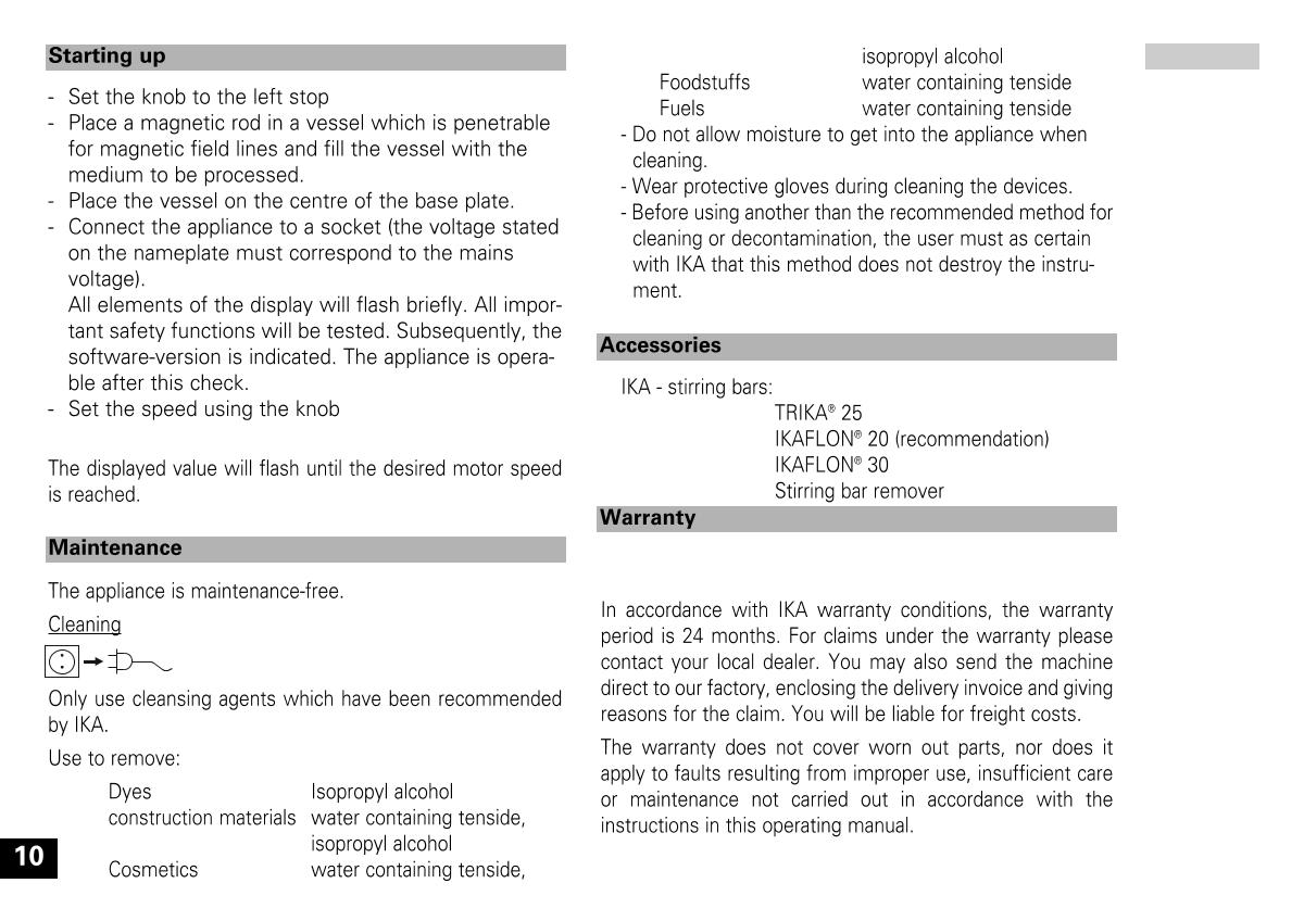 IKA color squid white Small Disc Magnetic StirrerManual page 10