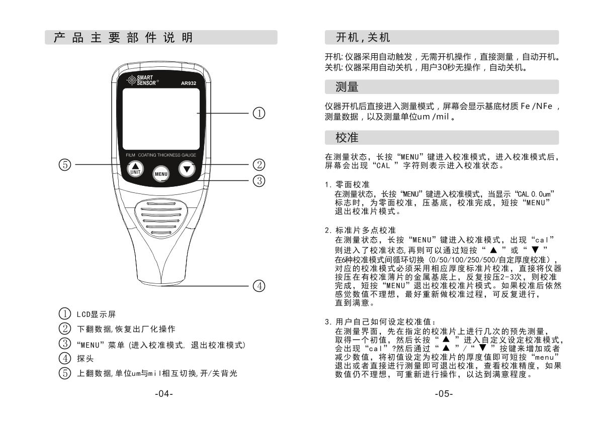 SMART SENSOR AR932 Coating Thickness GaugeManual page 6