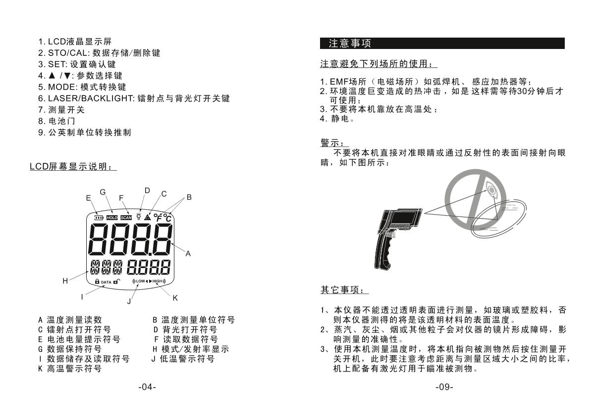SMART SENSOR AR862D+ Infrared ThermometerManual page 6