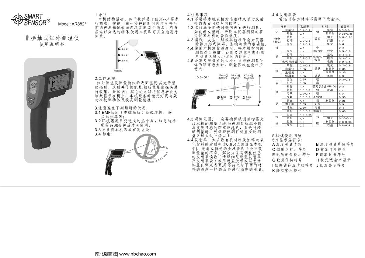SMART SENSOR AR882+ Infrared Thermometer brochure page 1