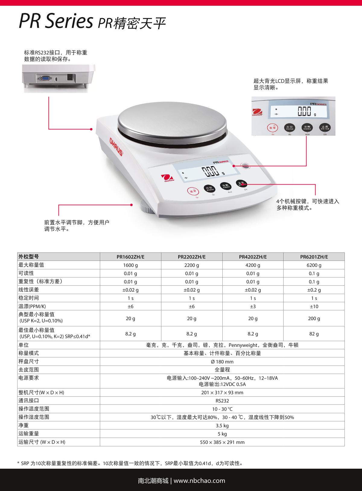Ohaus PR224ZH Analytical Balance brochure page 3