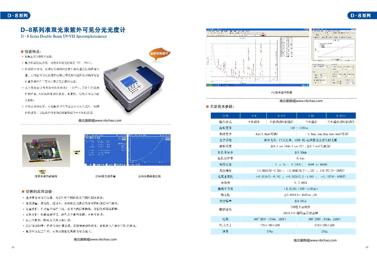 RUNQEE D-8 Double beam of light ratio monitoring UV-Visible Spectrophotometer brochure page 1
