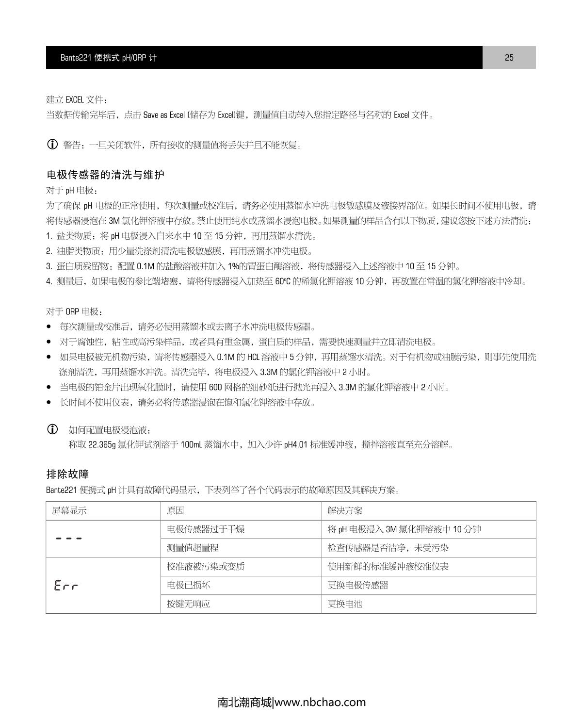 Bante Bante221-UK Portable pHmeterManual page 26