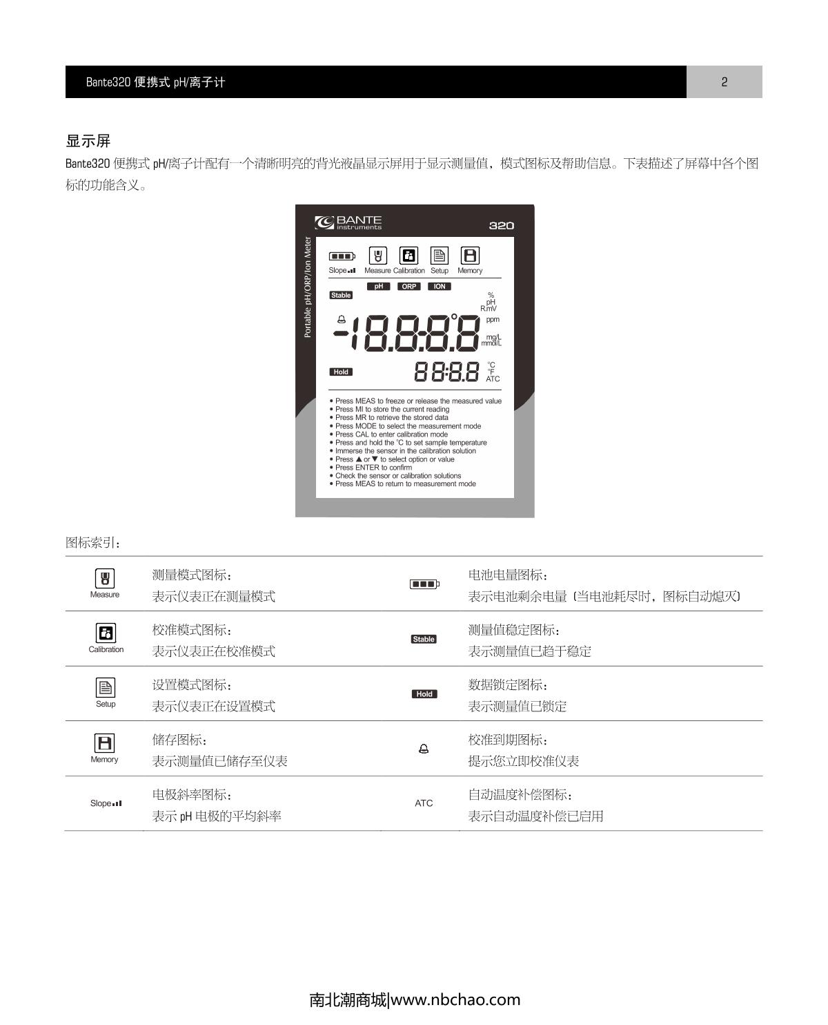 Bante Bante320-UK Portable Ion meterManual page 3