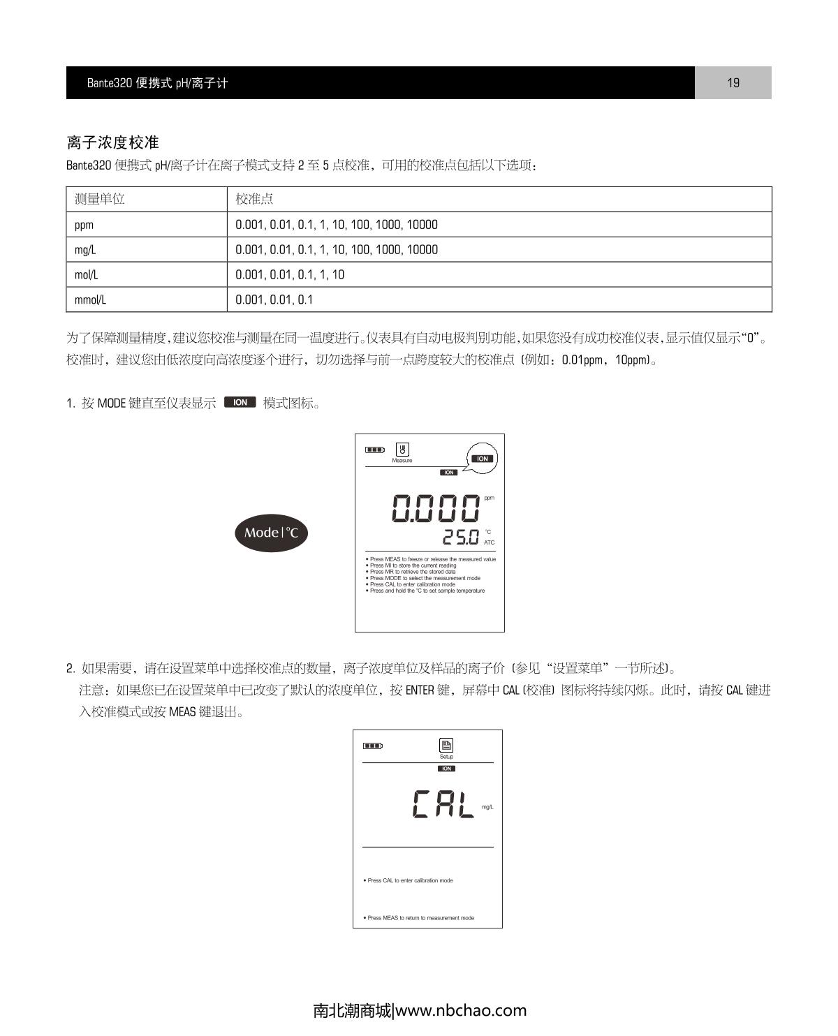 Bante Bante320-UK Portable Ion meterManual page 20