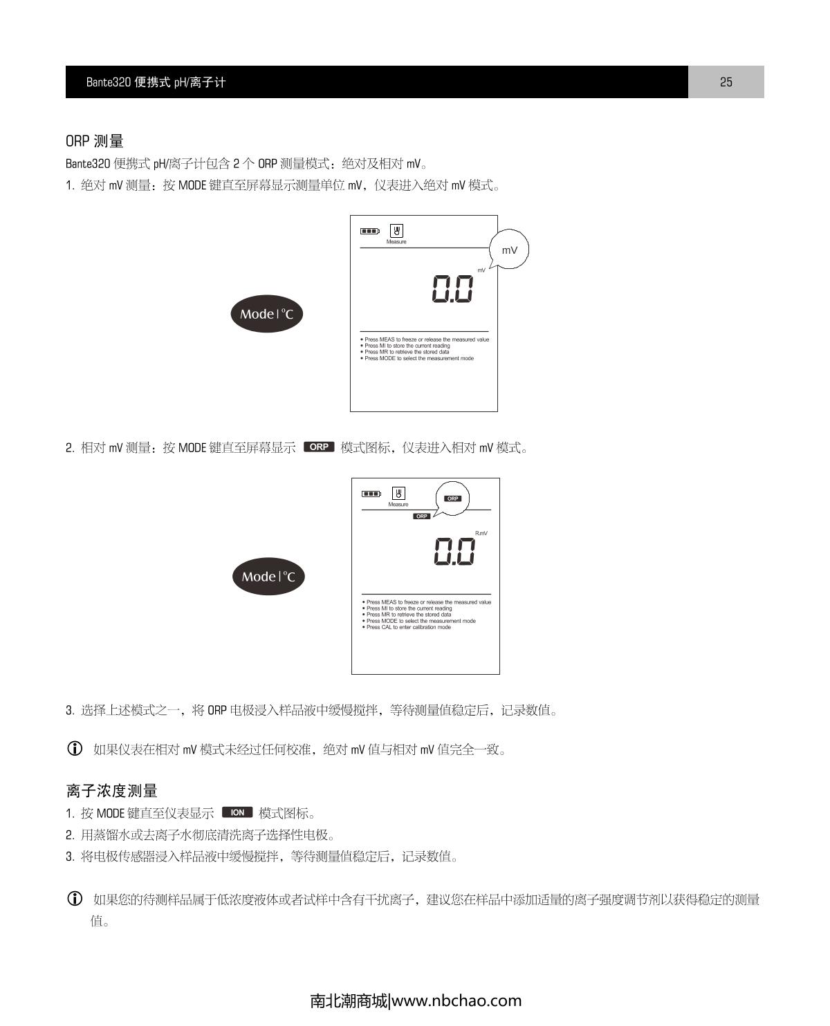 Bante Bante320-UK Portable Ion meterManual page 26