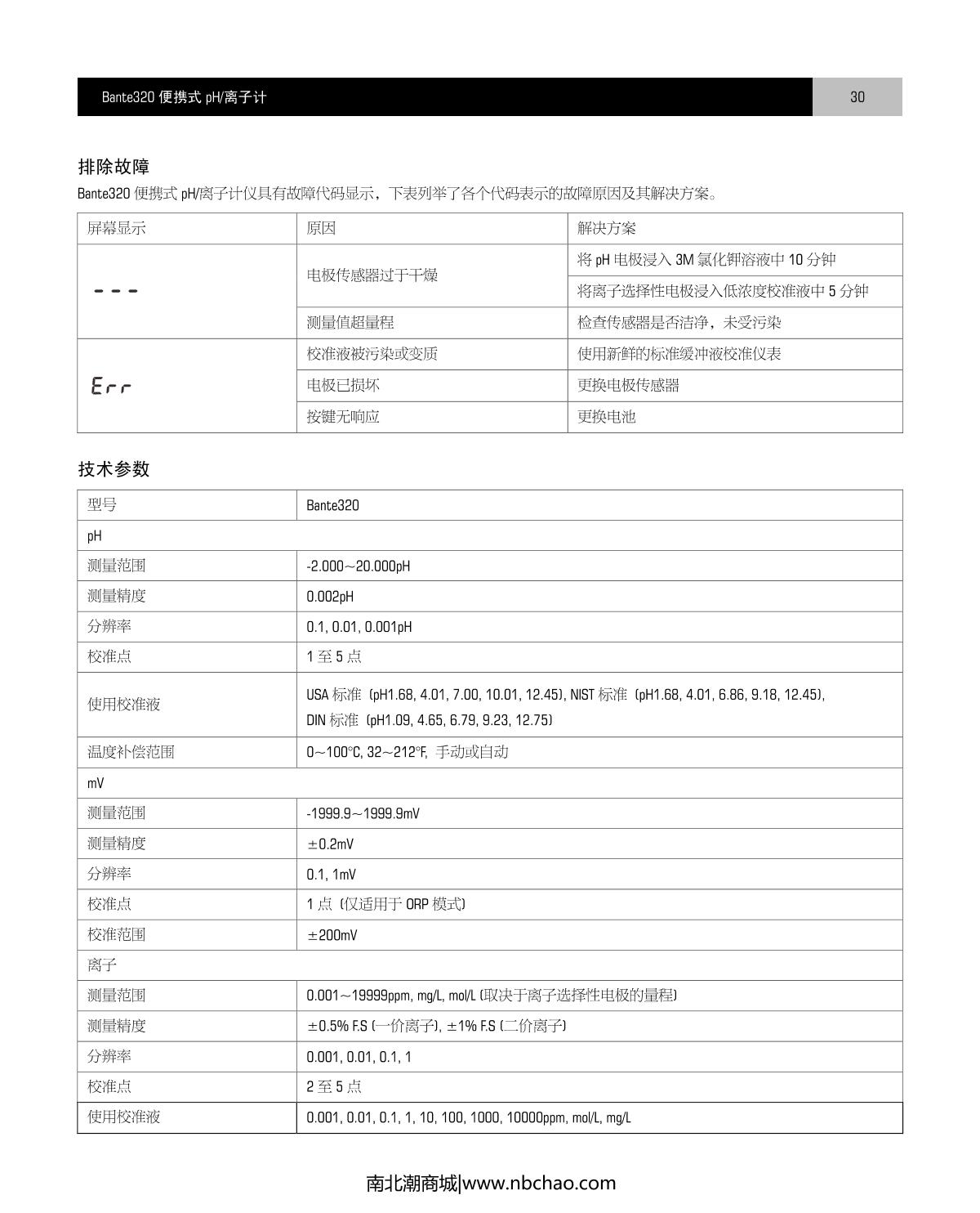 Bante Bante320-UK Portable Ion meterManual page 31