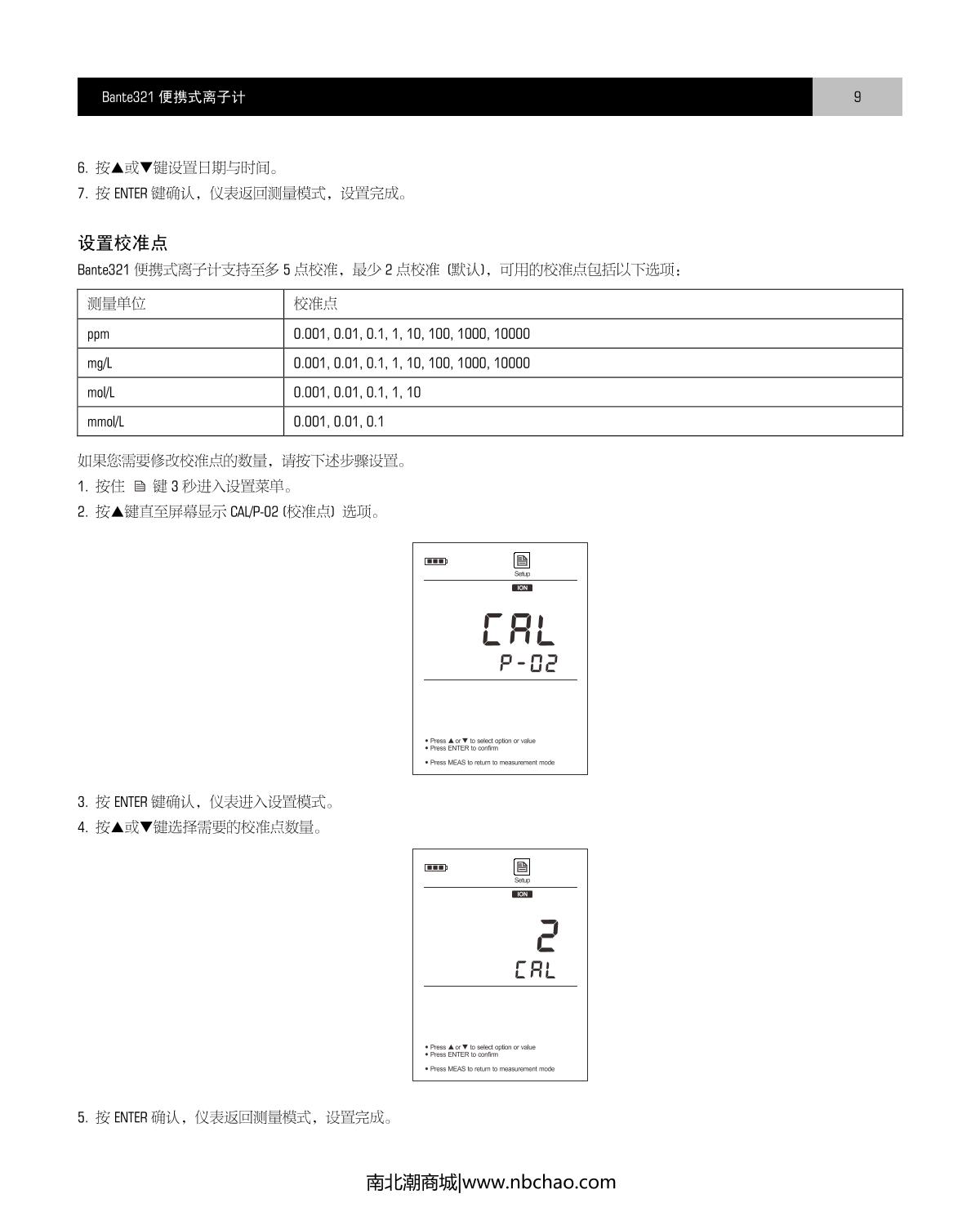 Bante Bante321-Cd Portable Ion meterManual page 10