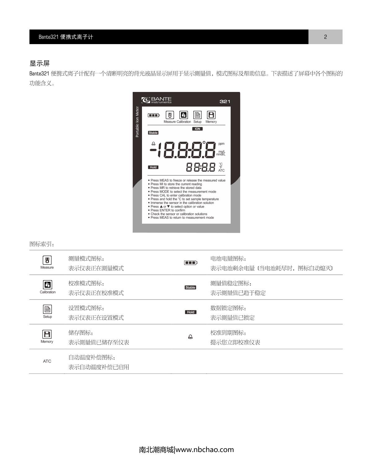 Bante Bante321-Pb Portable Ion meterManual page 3