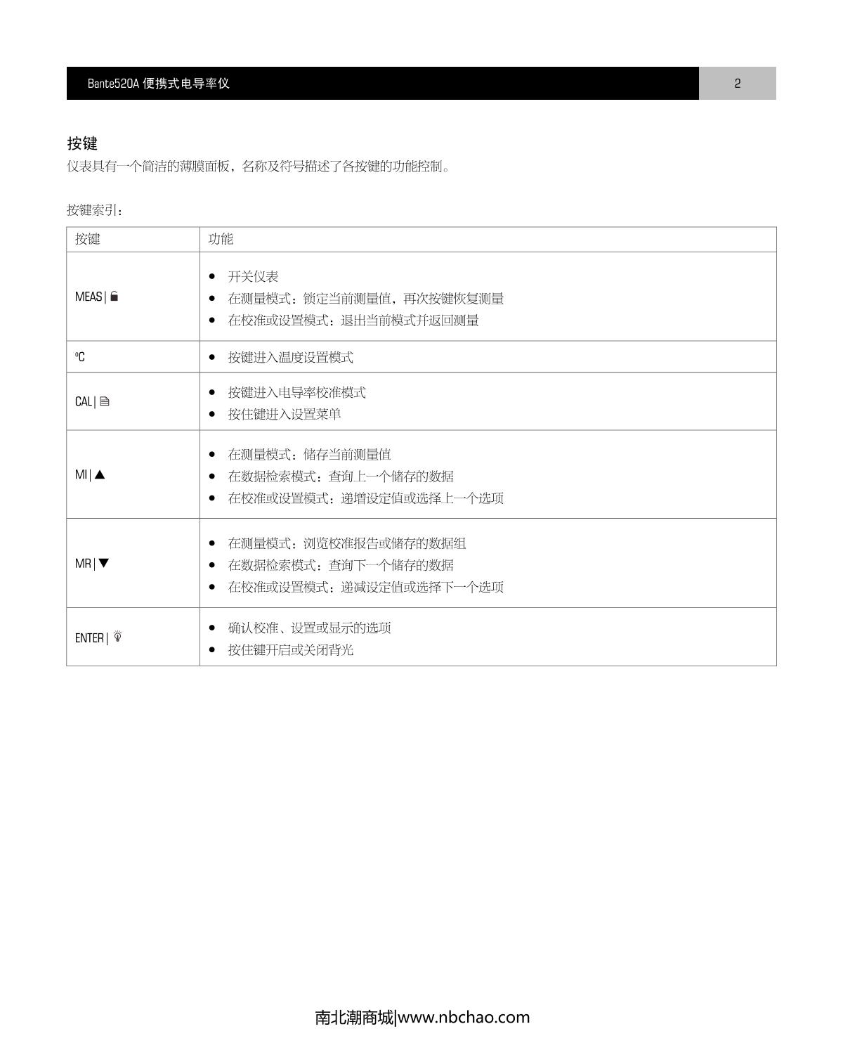 Bante Bante520-S Portable conductivity meterManual page 3