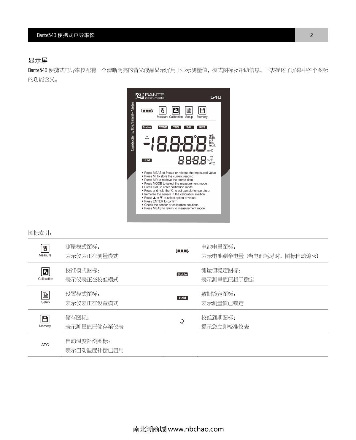 Bante Bante540-DH Portable Conductivity MeterManual page 3