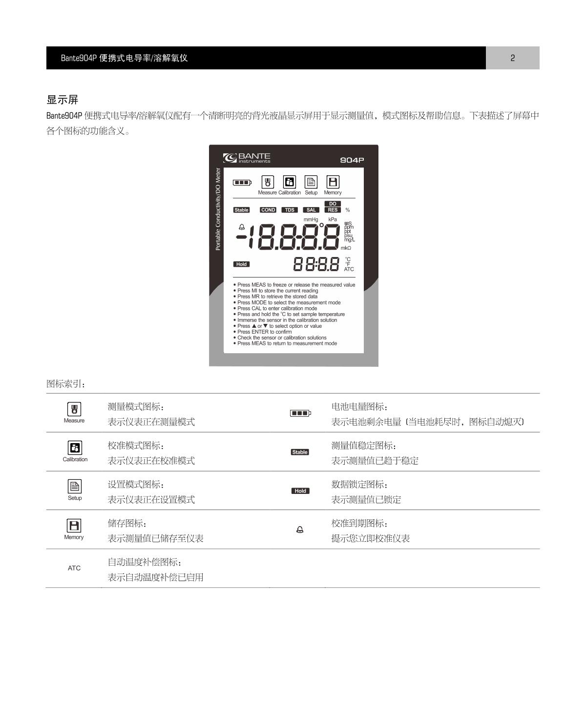 Bante Bante904P-CN Portable Multi-Parameter Water Quality MeterManual page 3