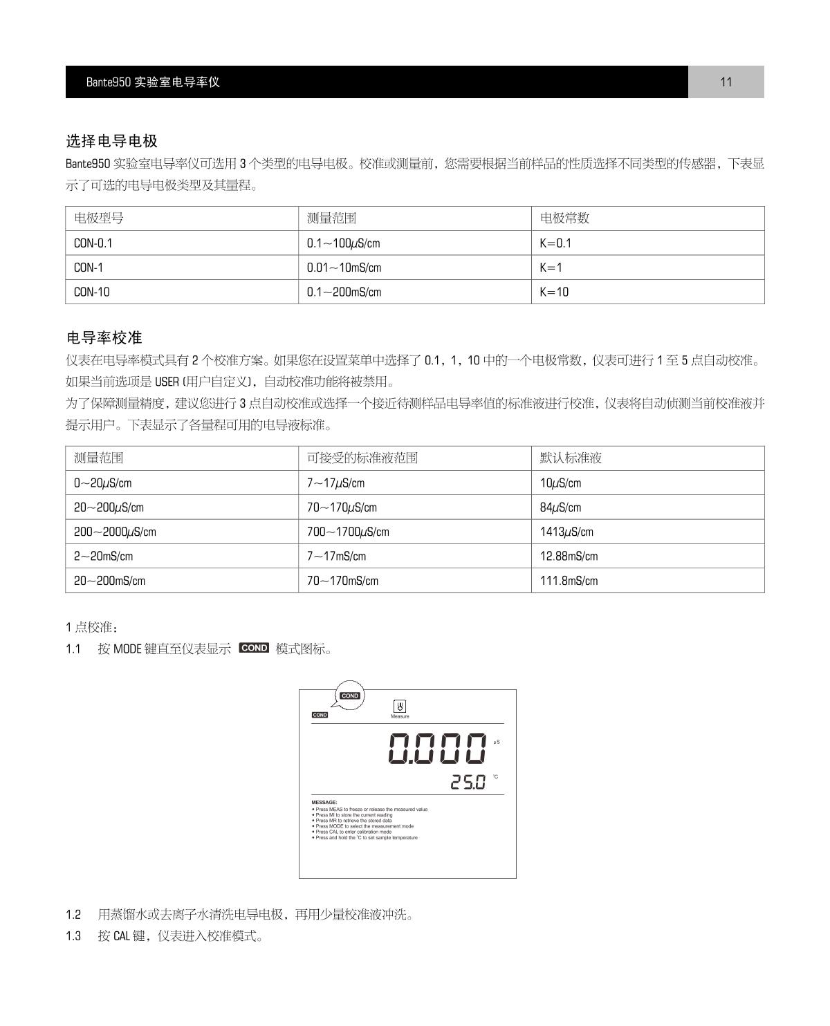 Bante Bante950-S Laboratory conductivity /TDS/salinity/resistivity meterManual page 12