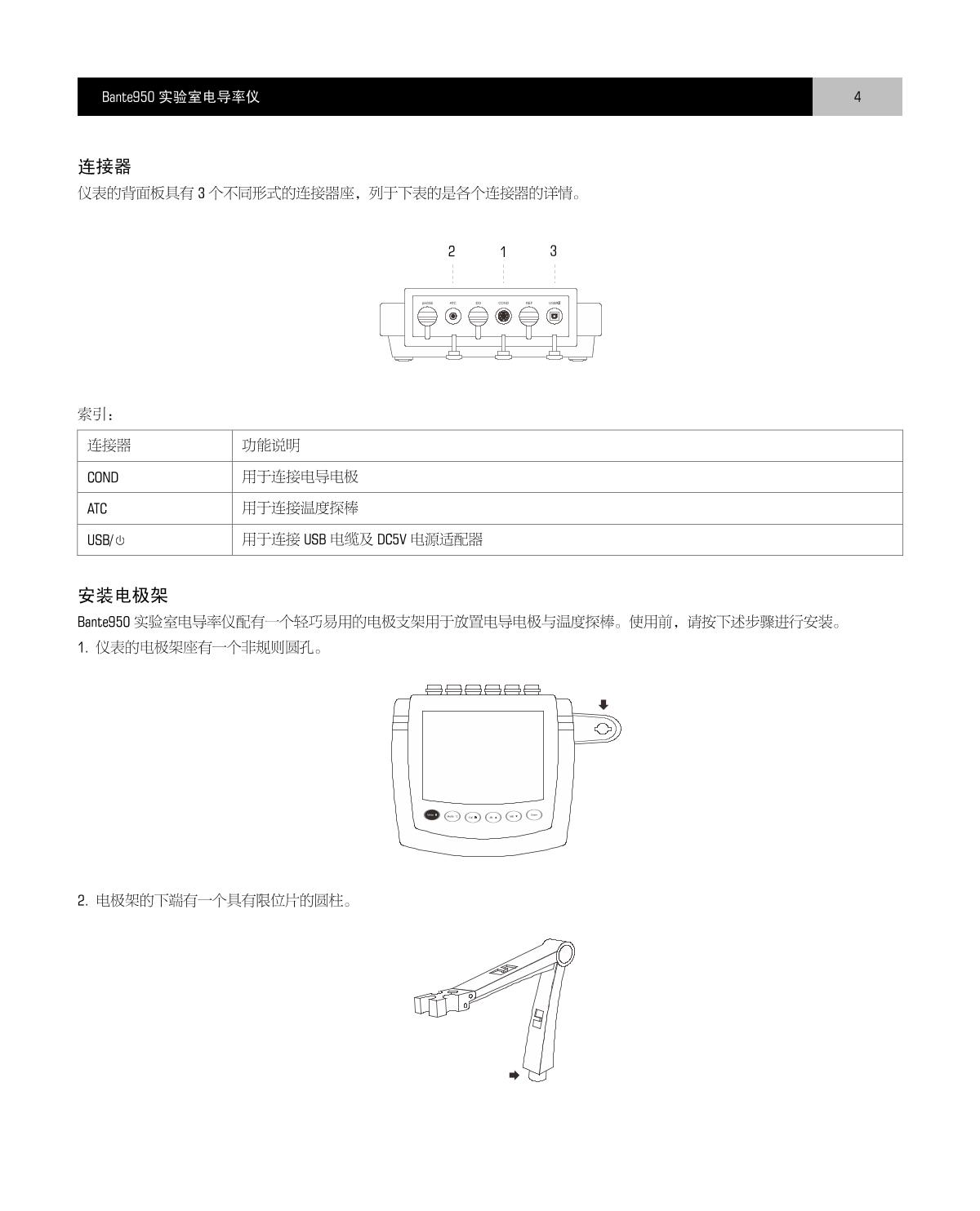 Bante Bante950-DL Laboratory conductivity /TDS/salinity/resistivity meterManual page 5