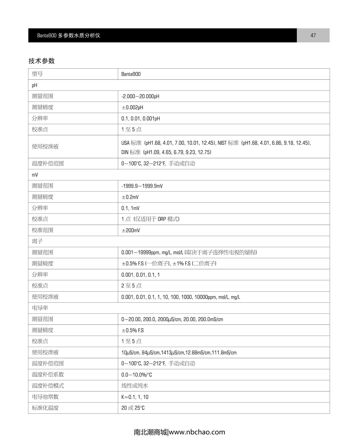 Bante Bante900-CN Laboratory multiparameter Water Quality MeterManual page 48