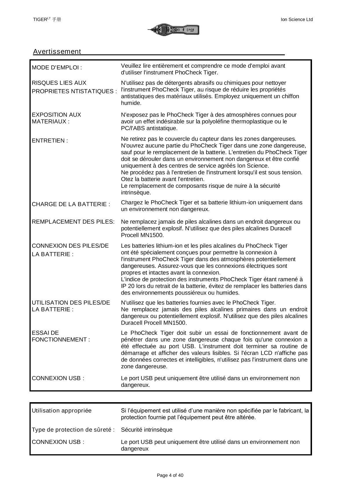 Ion Science LT-00SK General purpose VOC DetectorManual page 3