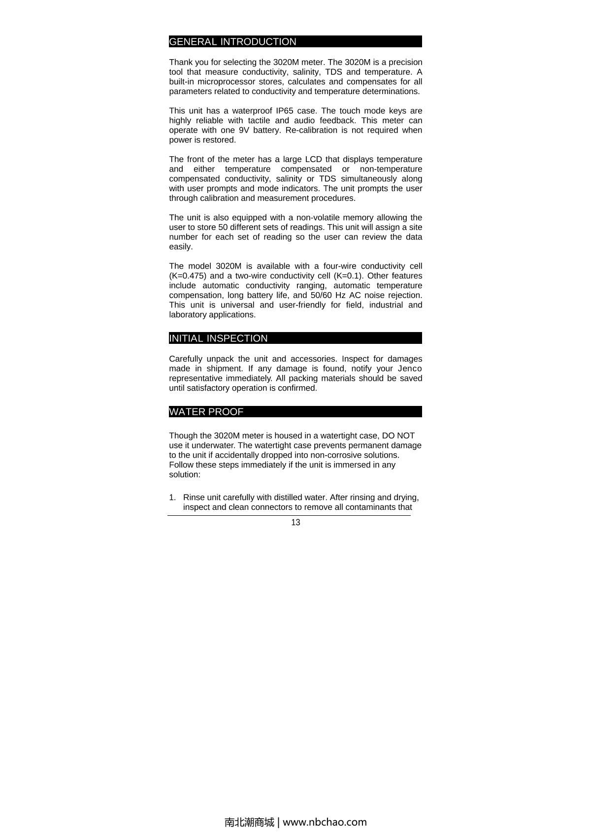 JENCO 3020M Water quality Measurement InstrumentManual page 14