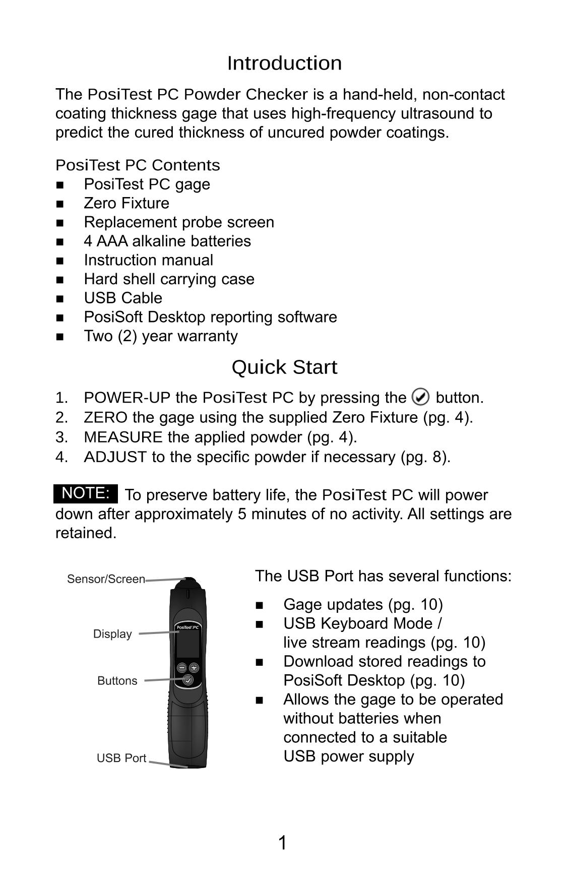 Defelsko PosiTest PC Non-contact uncured powder Thickness GaugeManual page 2