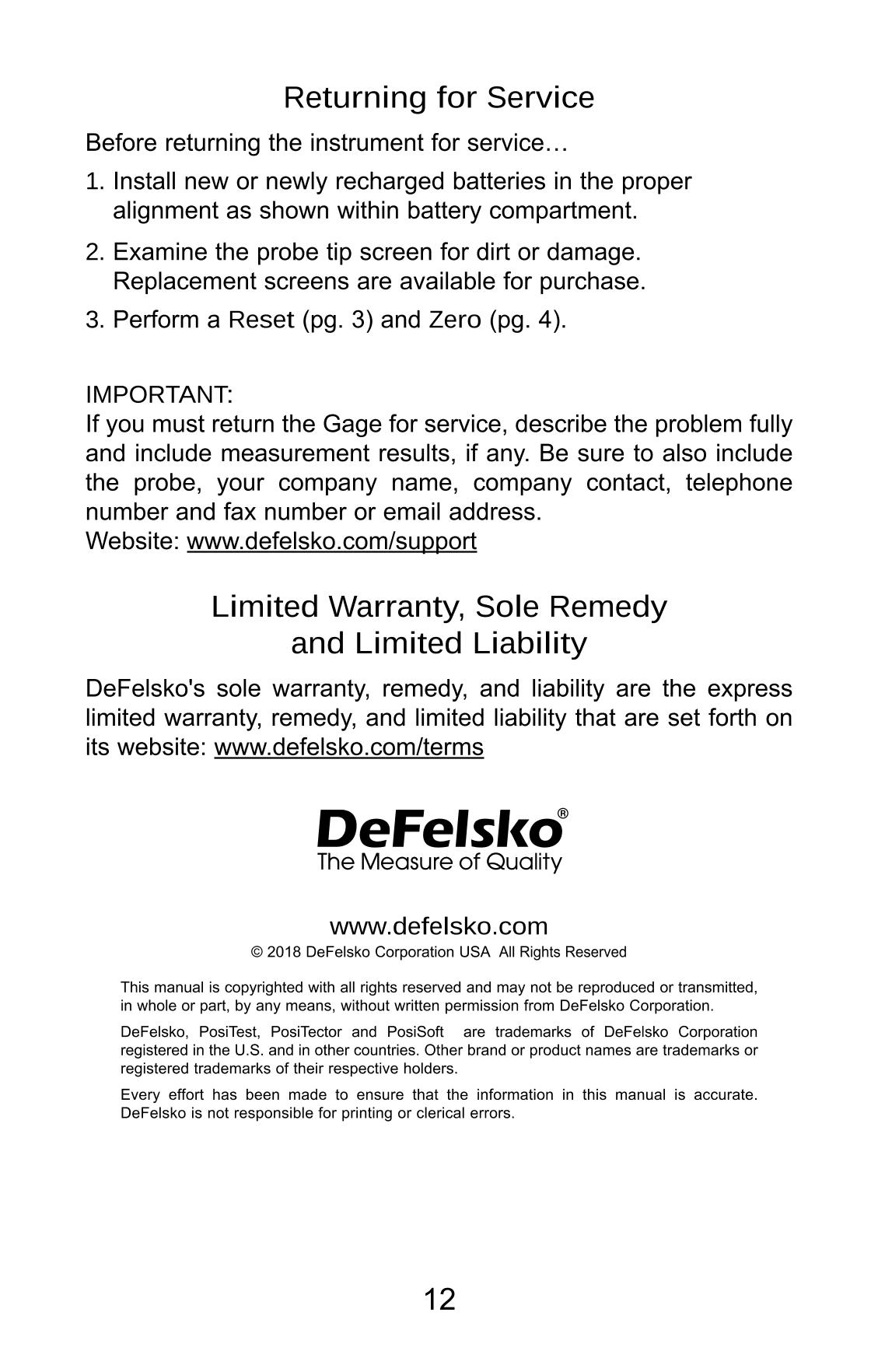 Defelsko PosiTest PC Non-contact uncured powder Thickness GaugeManual page 13