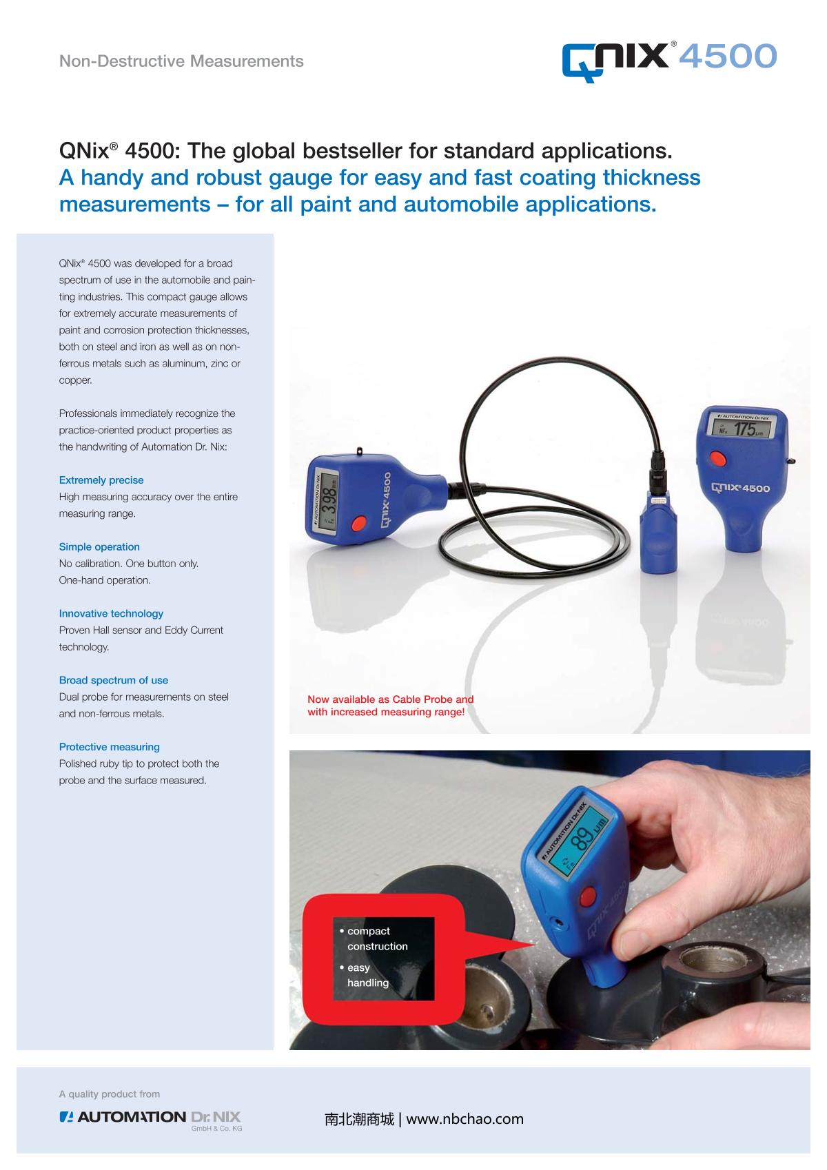 Qnix QNix4500P5 Coating Thickness Gauge brochure page 1