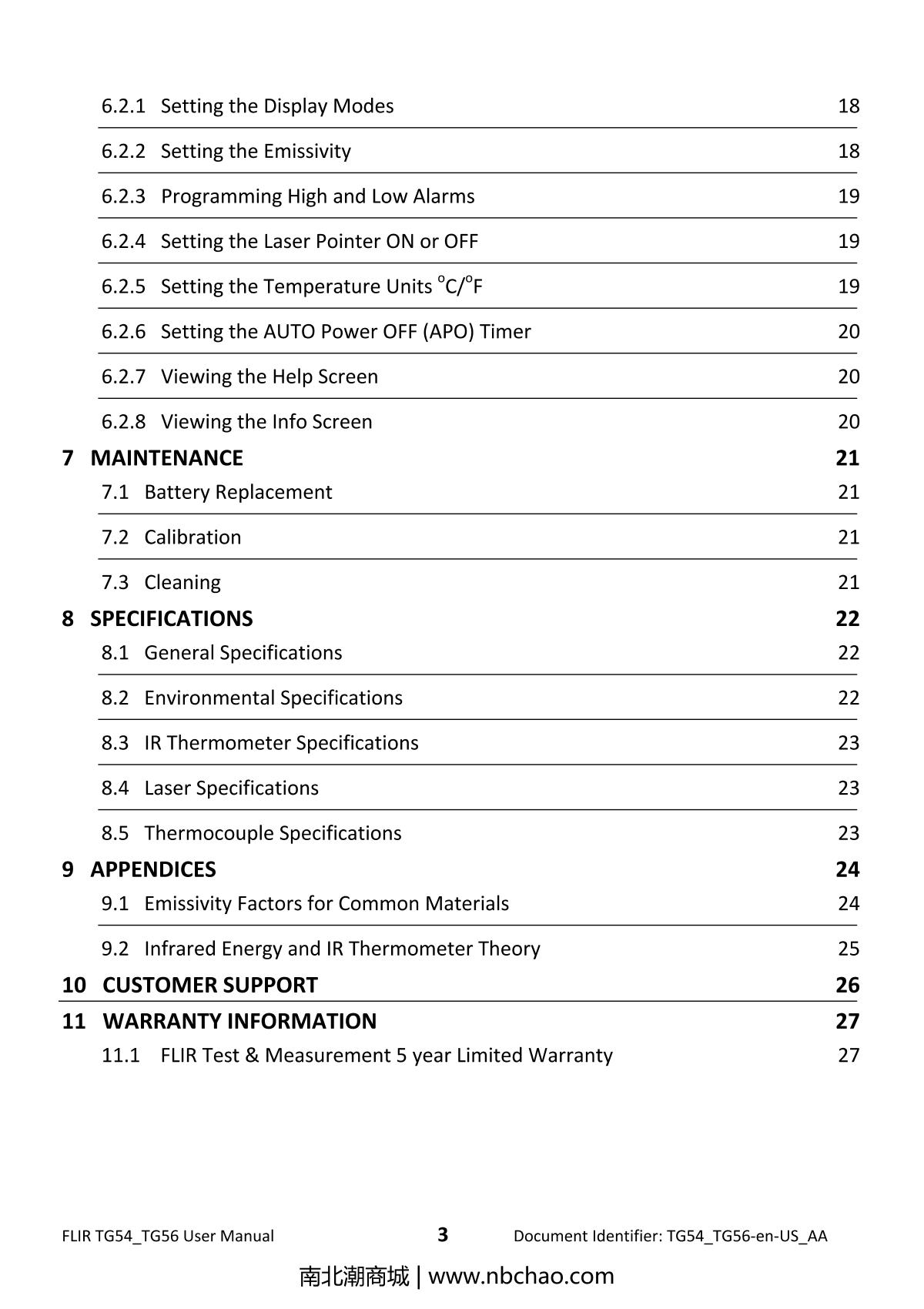 美国菲力尔flir Tg54红外测温仪操作说明书 英文版 南北潮商城