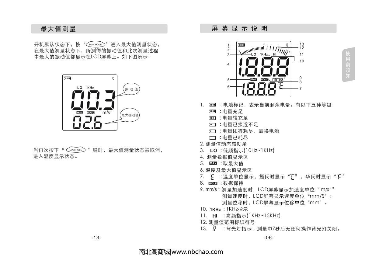 SMART SENSOR AR63B VibratIon MeterManual page 9