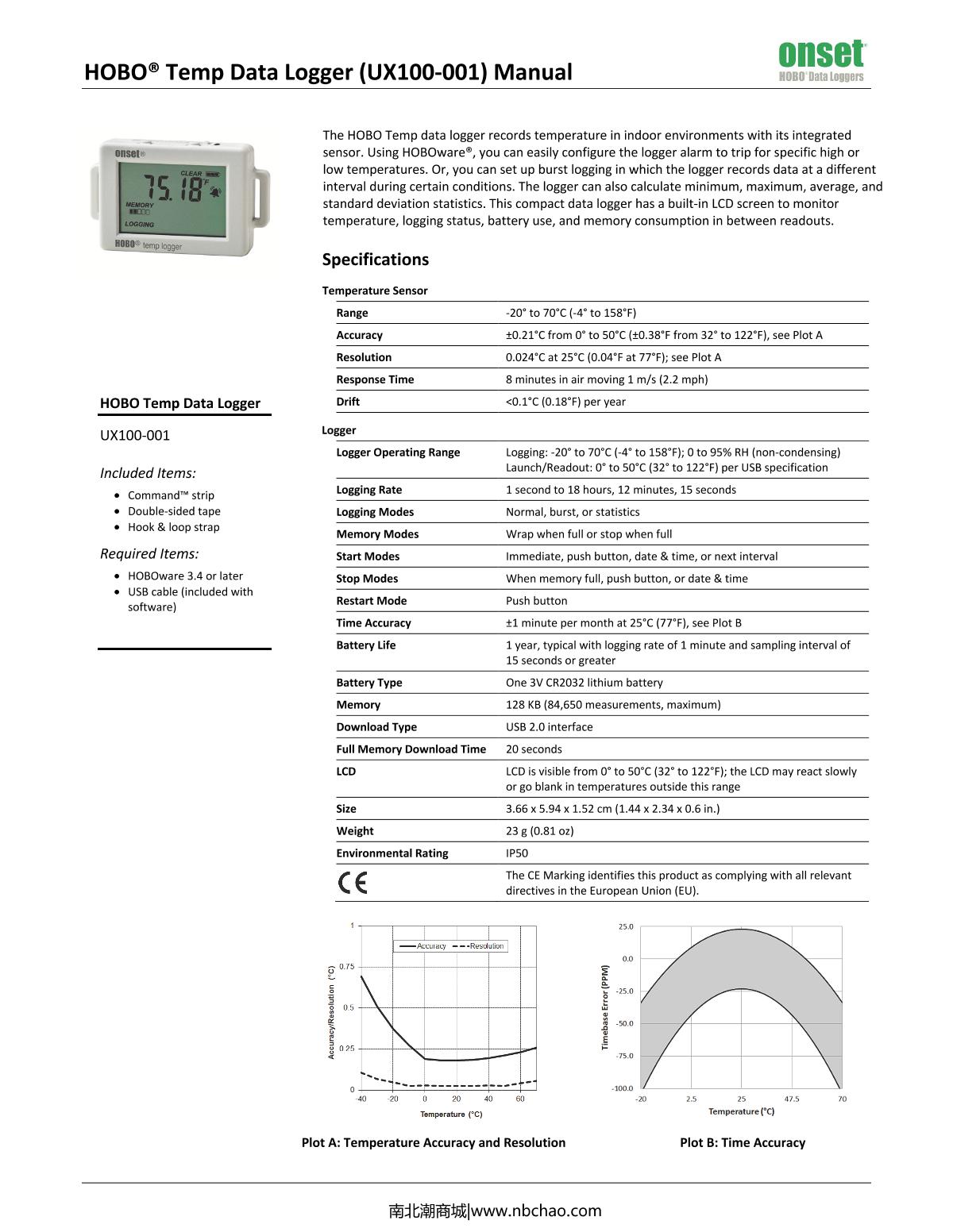 ONSET HOBO UX100-001 Temperature RecorderManual page 1