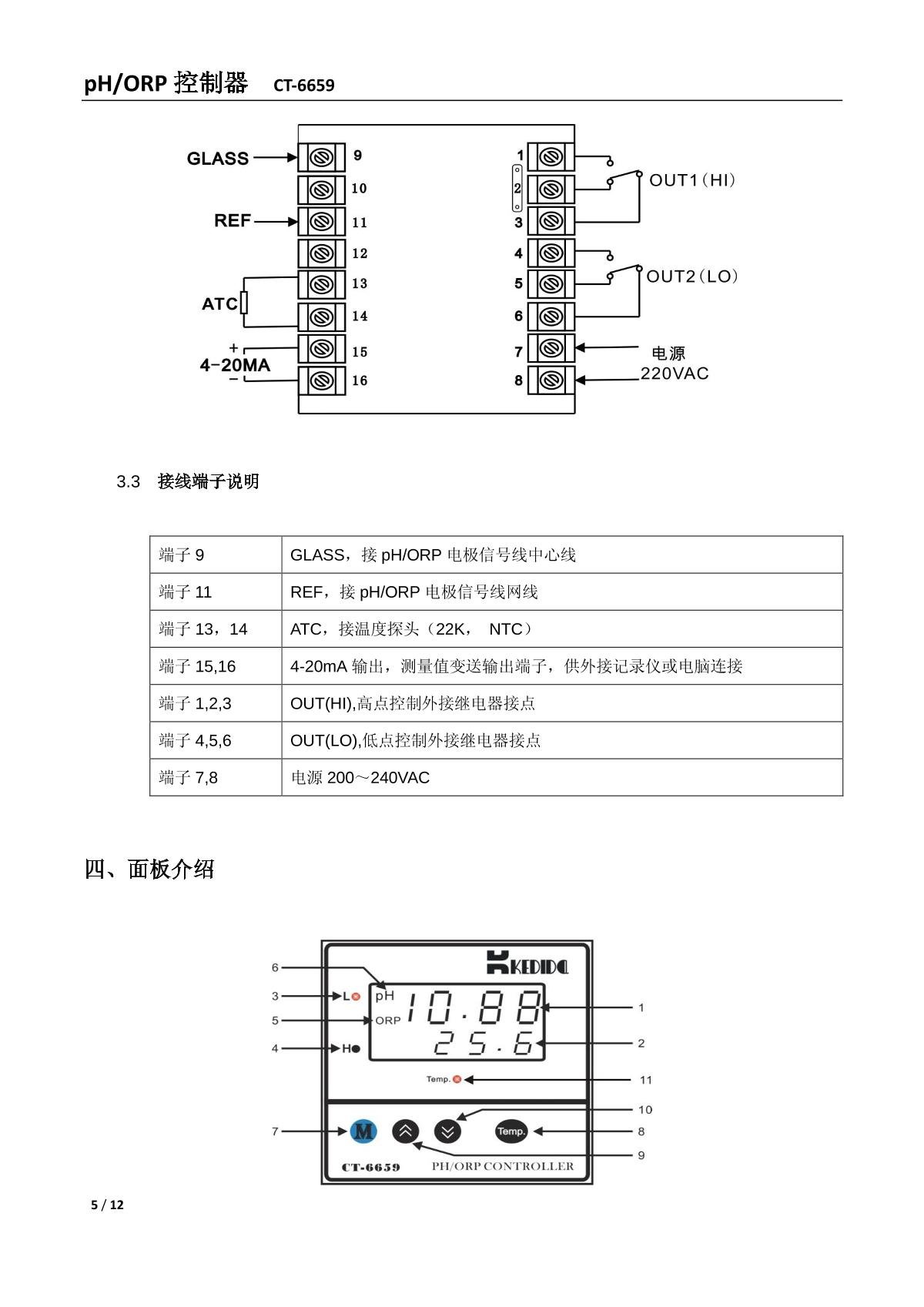 kedida CT-6659 PH/ORP ControllerManual page 5