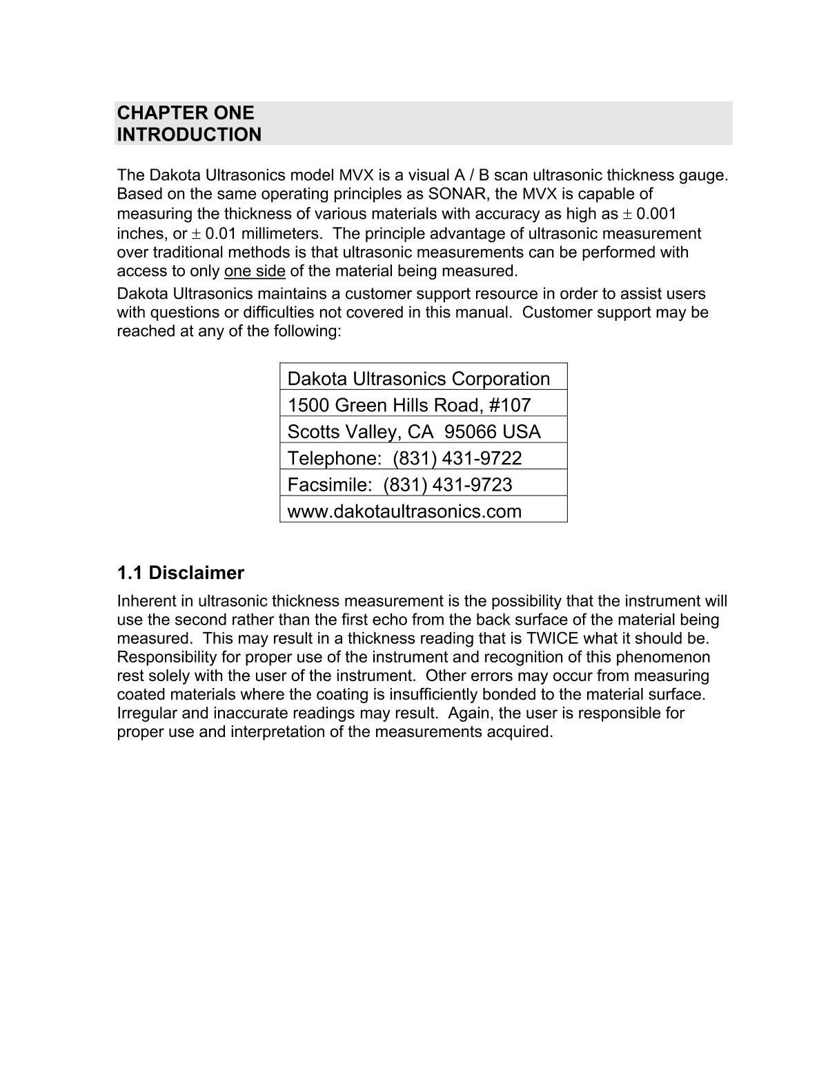 DAKOTA MVX Ultrasonic Thickness GaugeManual page 7