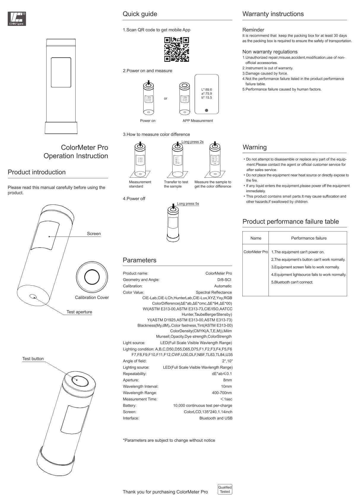 CHNSpec ColorMeter MAX Color difference treasureManual page 2