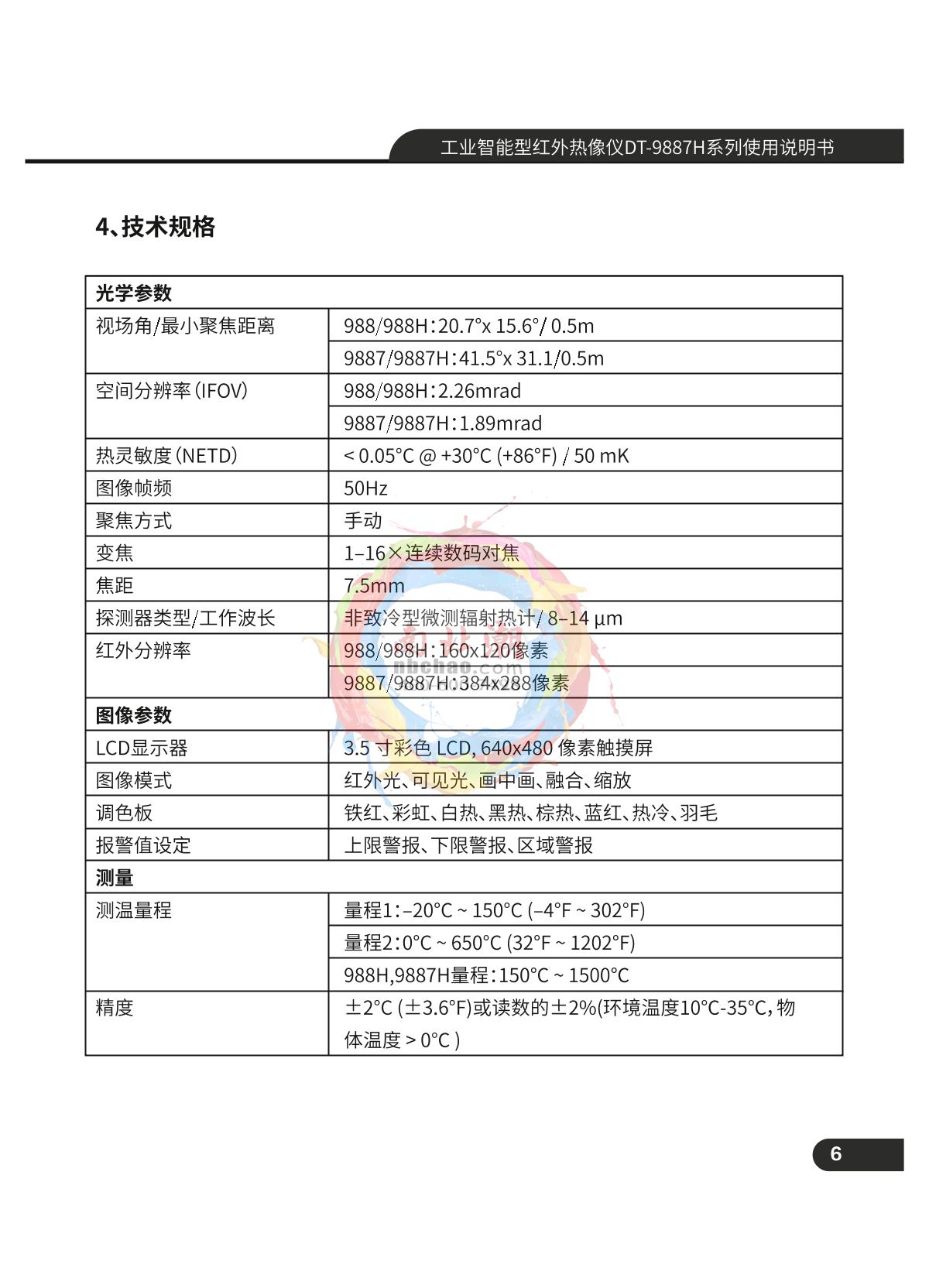 CEM DT-9887 Infrared thermal imagerManual page 7