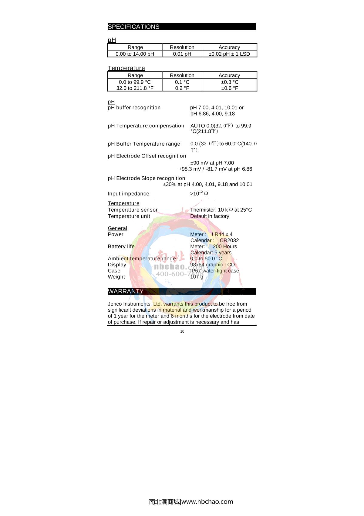 JENCO 618N Pen pH temperature TesterManual page 11