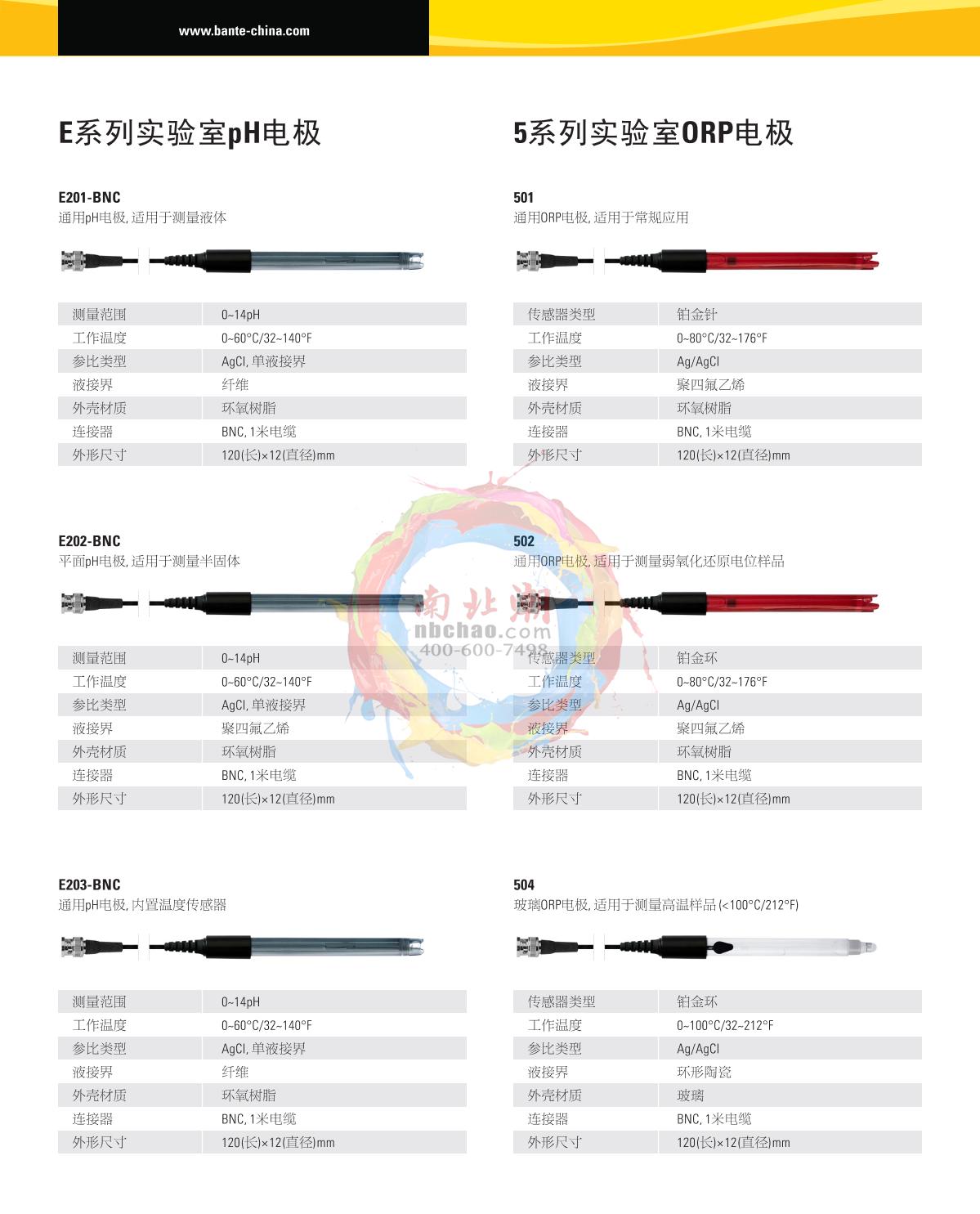 Bante E-PHscan-LT-100K pH electrode brochure page 3
