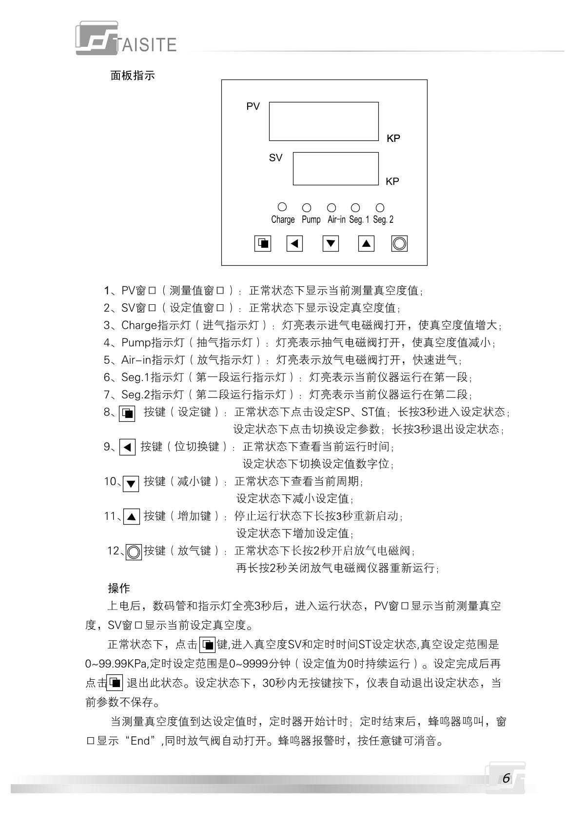 TaiSiTe DZ-2BCIV (with program mode) Vacuum OvenManual page 7