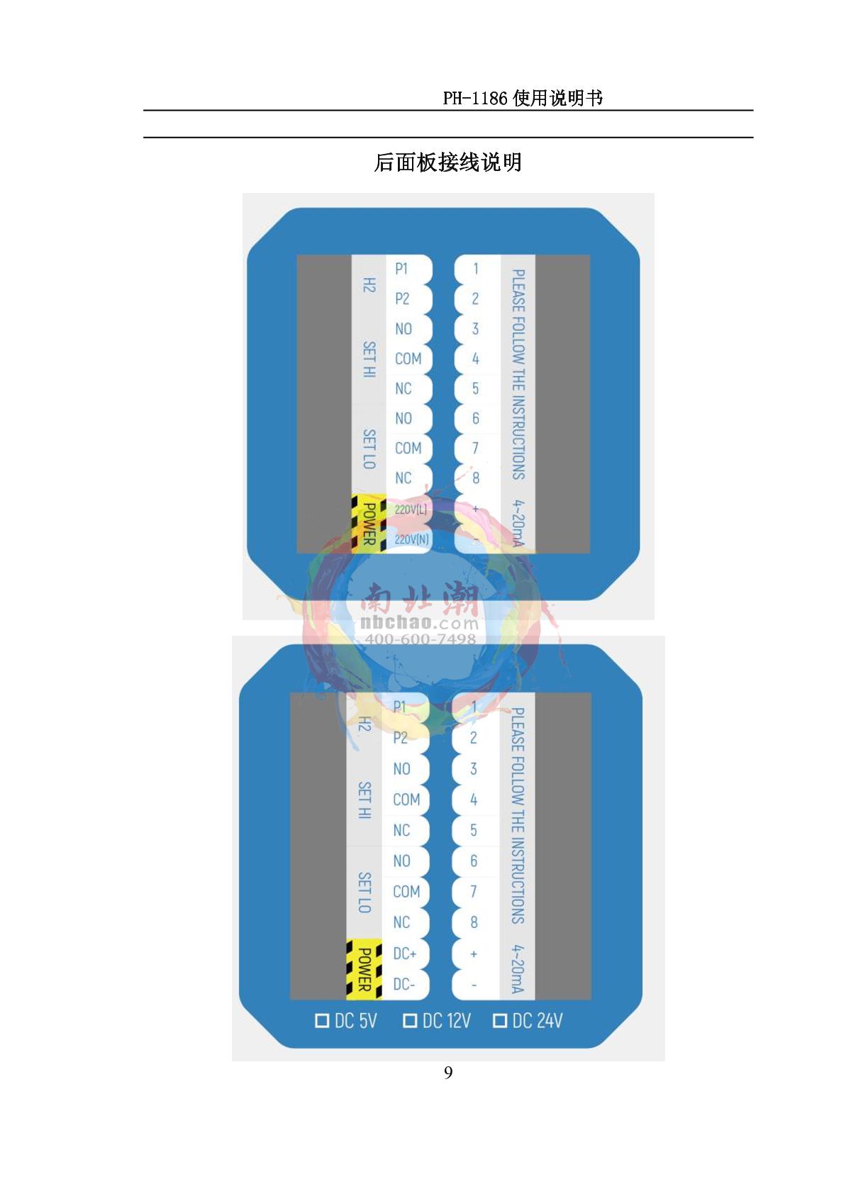 NOBOTECH PH-1186(pH) Industrial in-line pH meterManual page 12