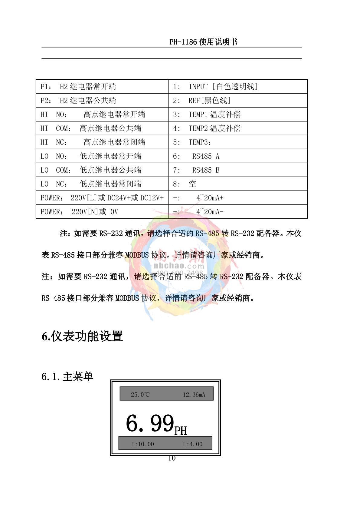 NOBOTECH PH-1186(pH) Industrial in-line pH meterManual page 13