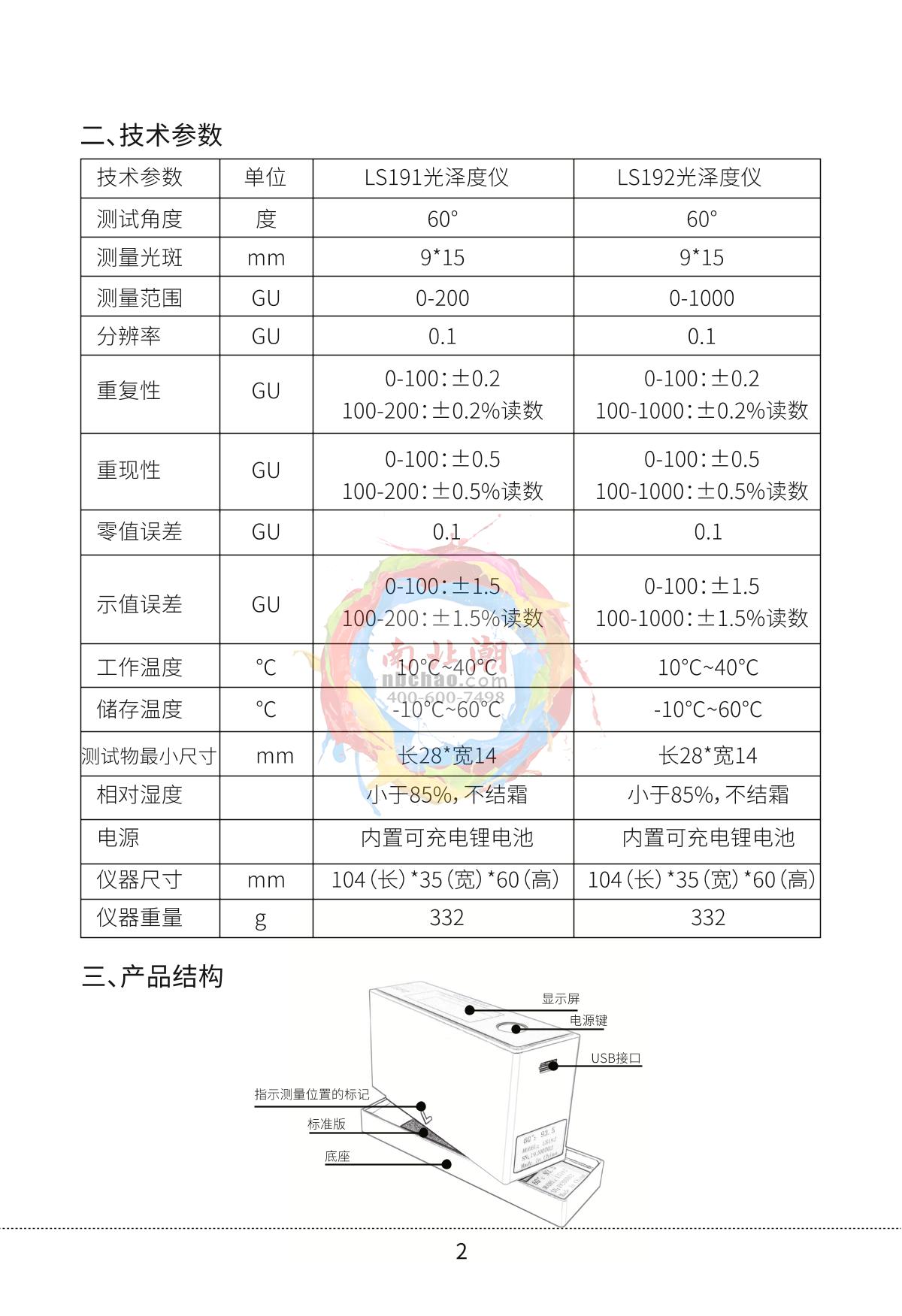 LinShang LS192 Glossiness meterManual page 3