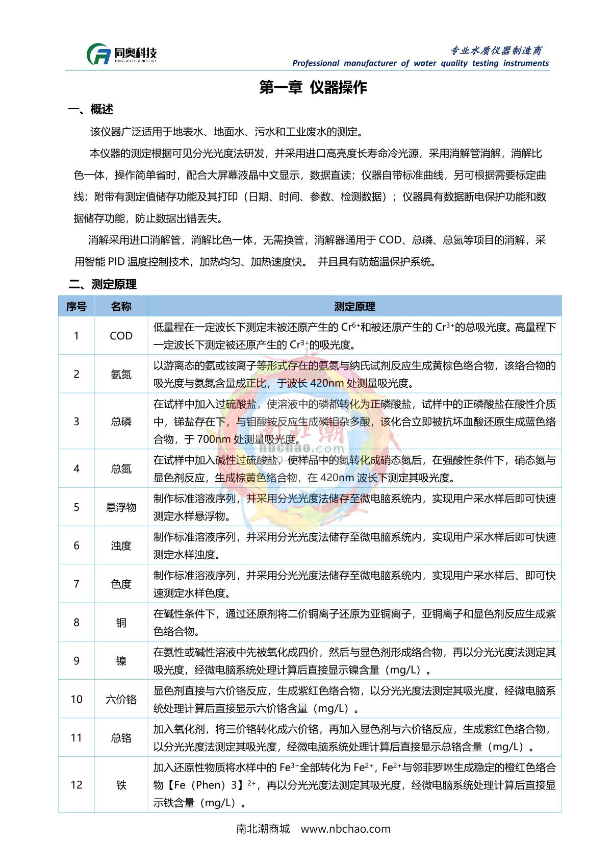TongAo TR 6900A Multi-Channel Water Quality Rapid AnalyzerManual page 4