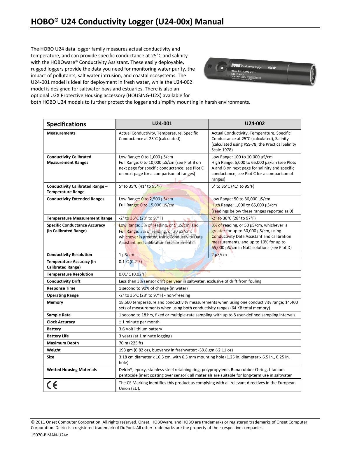 ONSET HOBO U24-002-C Conductivity RecorderManual page 1