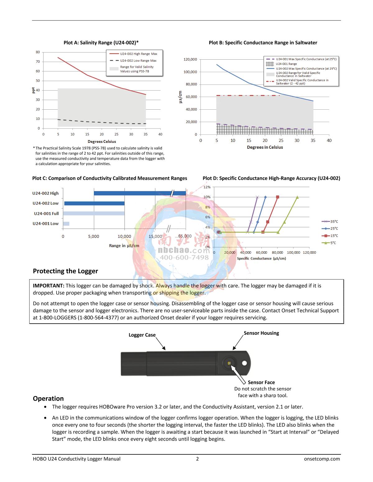 ONSET HOBO U24-002-C Conductivity RecorderManual page 2