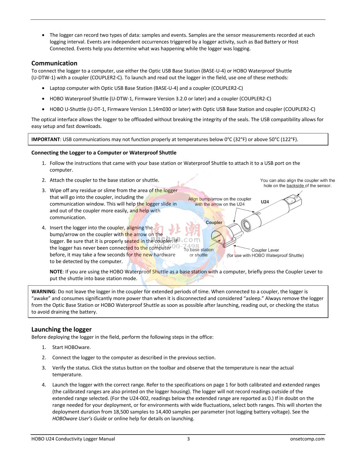 ONSET HOBO U24-002-C Conductivity RecorderManual page 3