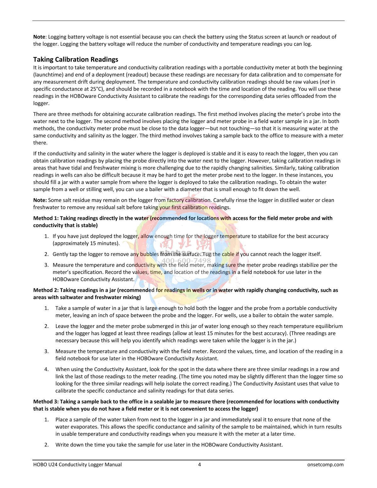ONSET HOBO U24-002-C Conductivity RecorderManual page 4