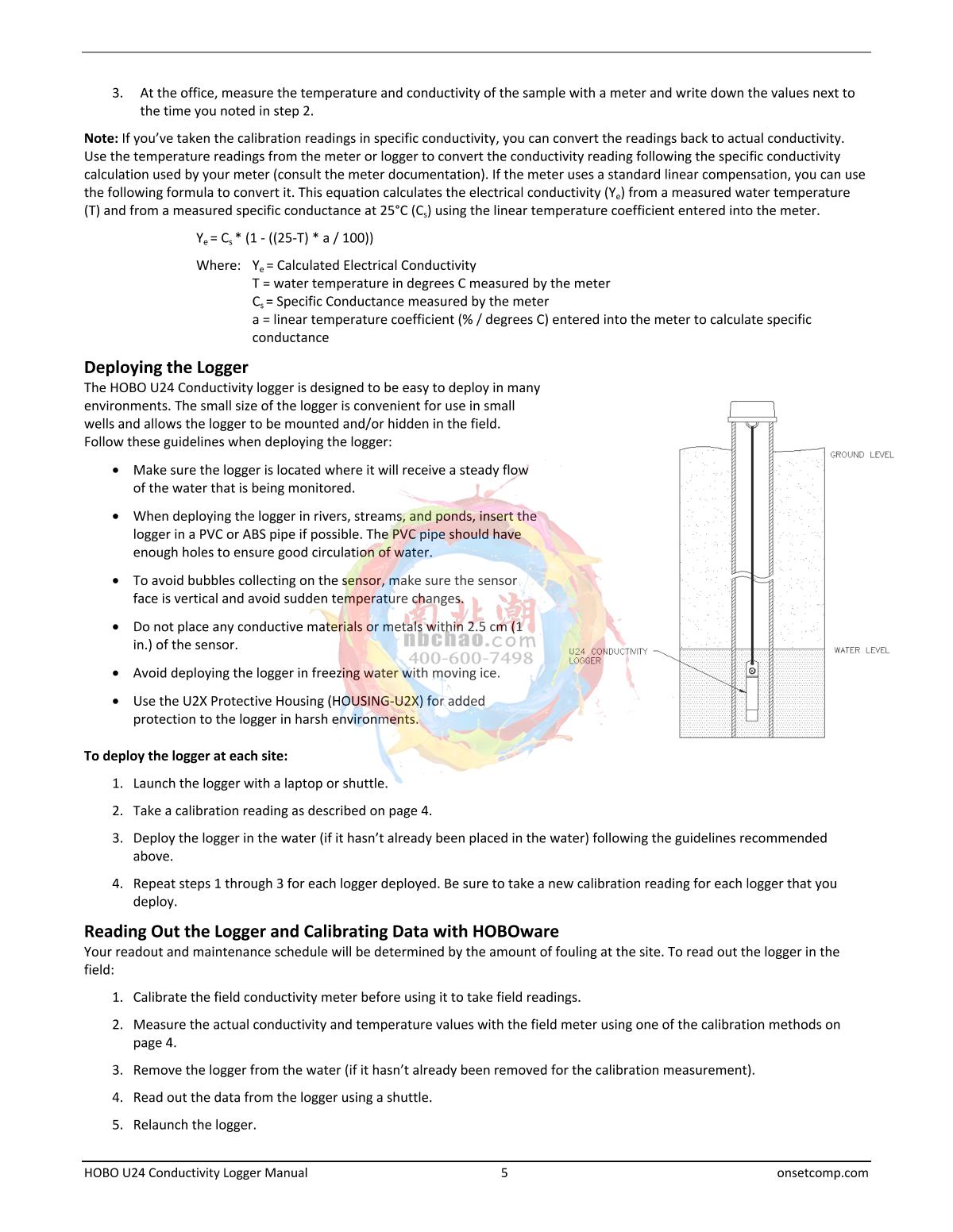 ONSET HOBO U24-002-C Conductivity RecorderManual page 5
