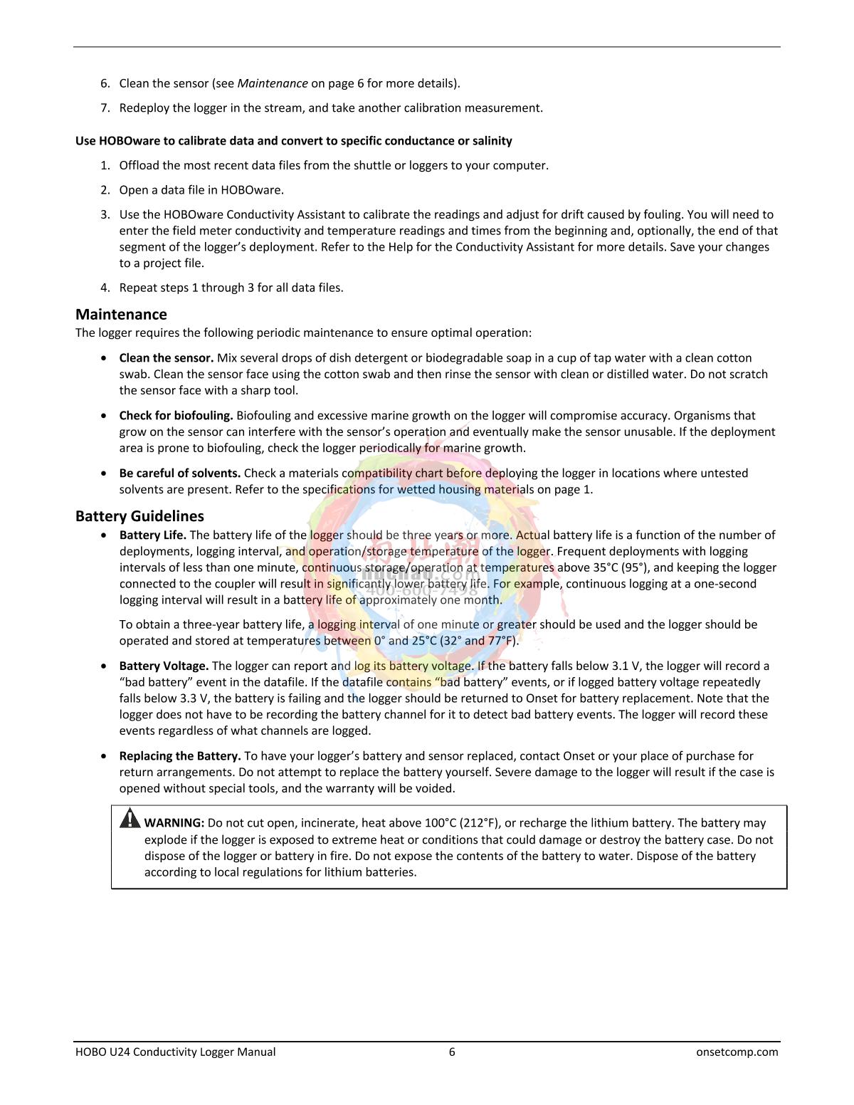 ONSET HOBO U24-002-C Conductivity RecorderManual page 6