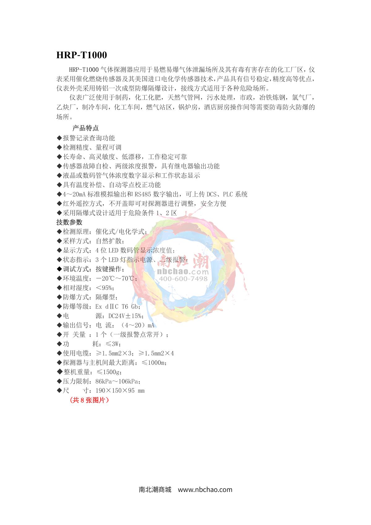 HuiRuiPu HRP-T1000-CO Carbon monoxide Gas Detector (with light on display) brochure page 1