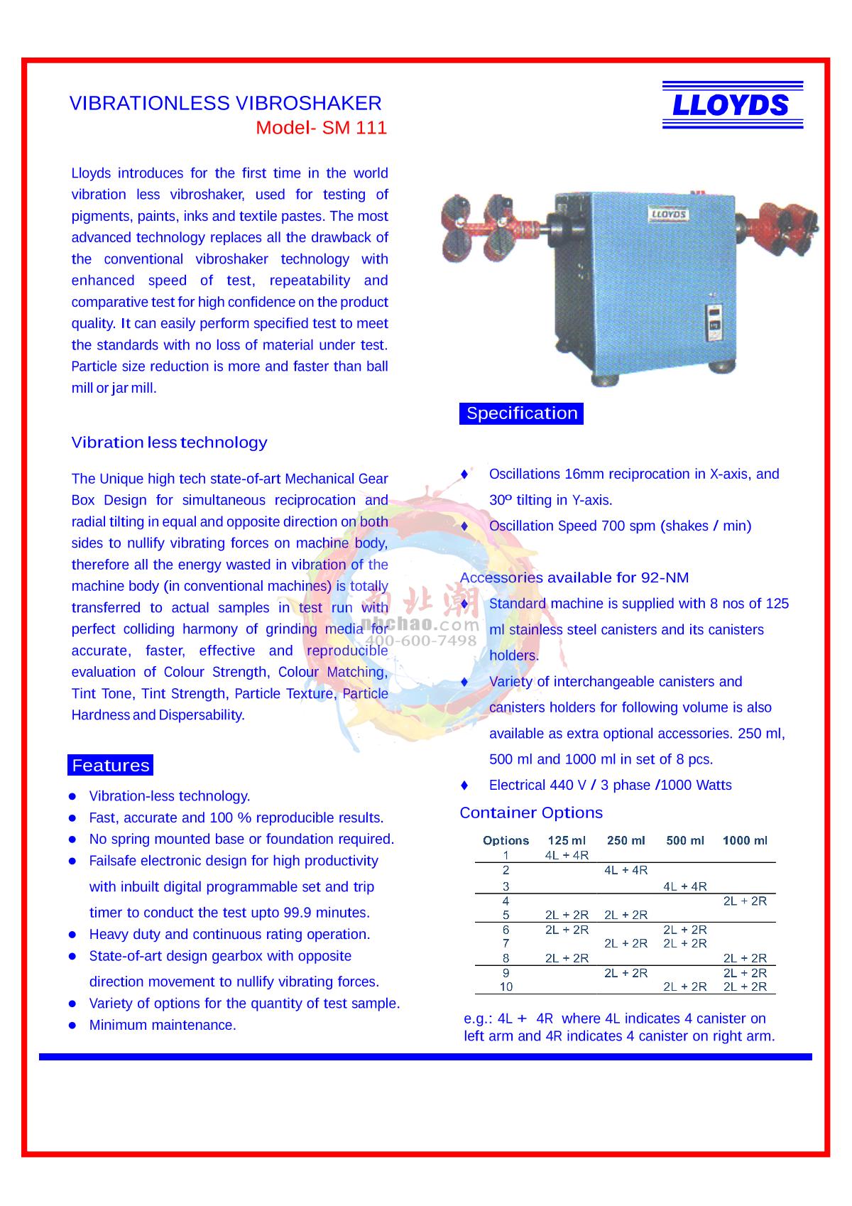 LLOYDS SM 111 Vibration sieve brochure page 1